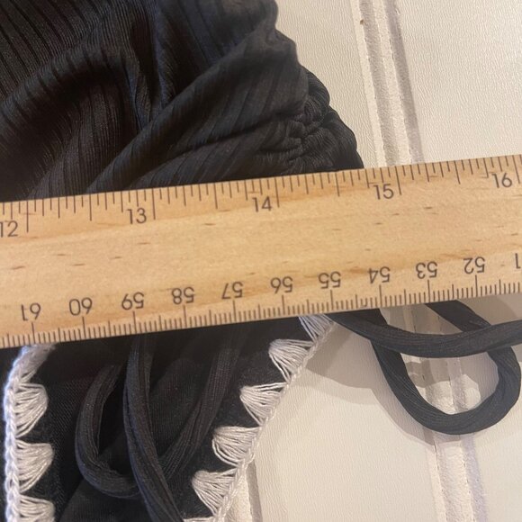 Women’s Black Ribbed One Piece Swimsuit L Criss Cross Tie Back High Cut Retro - Picture 9 of 10